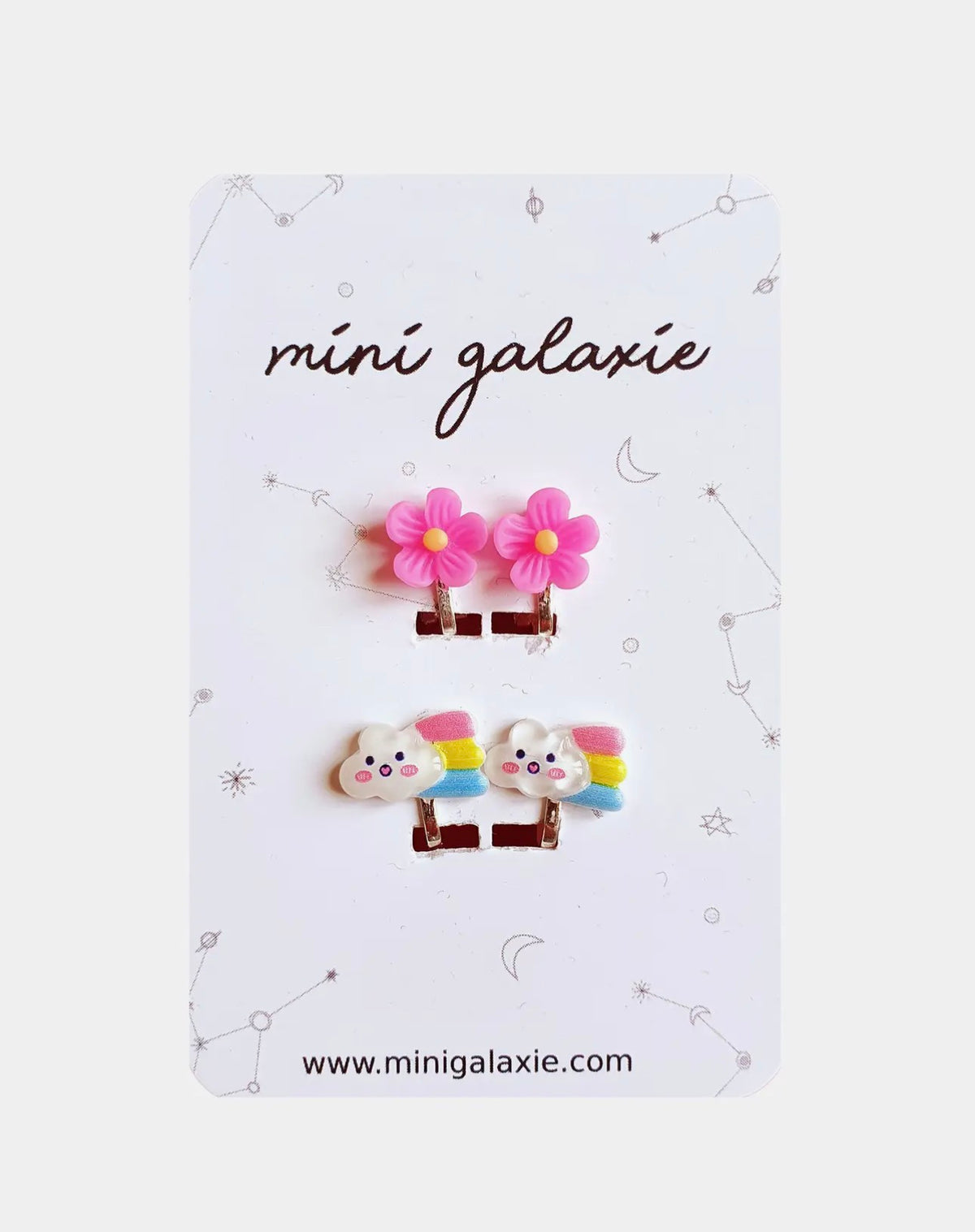 Boucles d’oreilles à clips enfant - Arc en ciel et fleurs rose