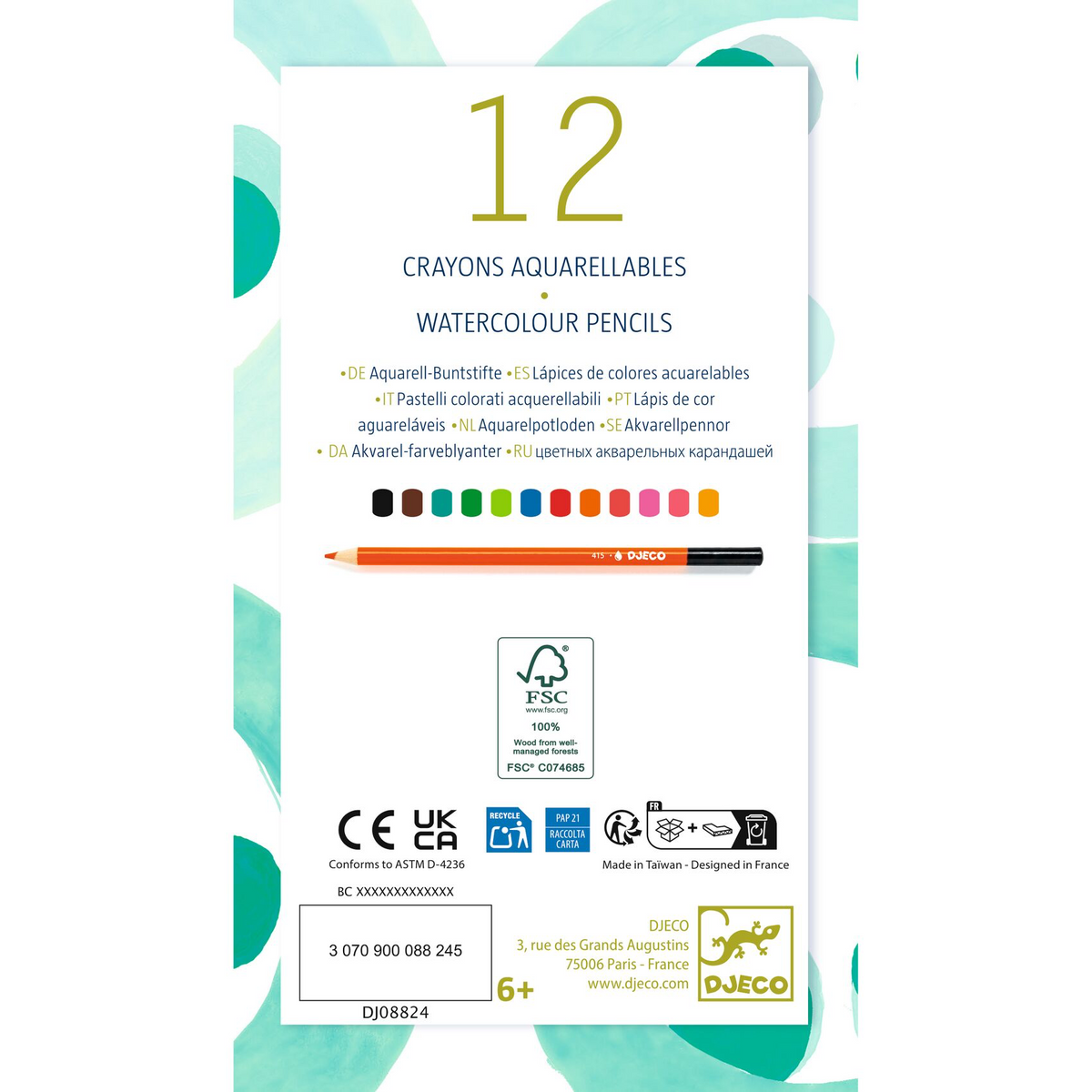 12 crayons aquarellables