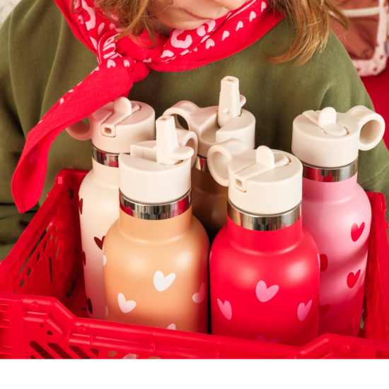 Gourde 350 ml - Rouge cœurs rose