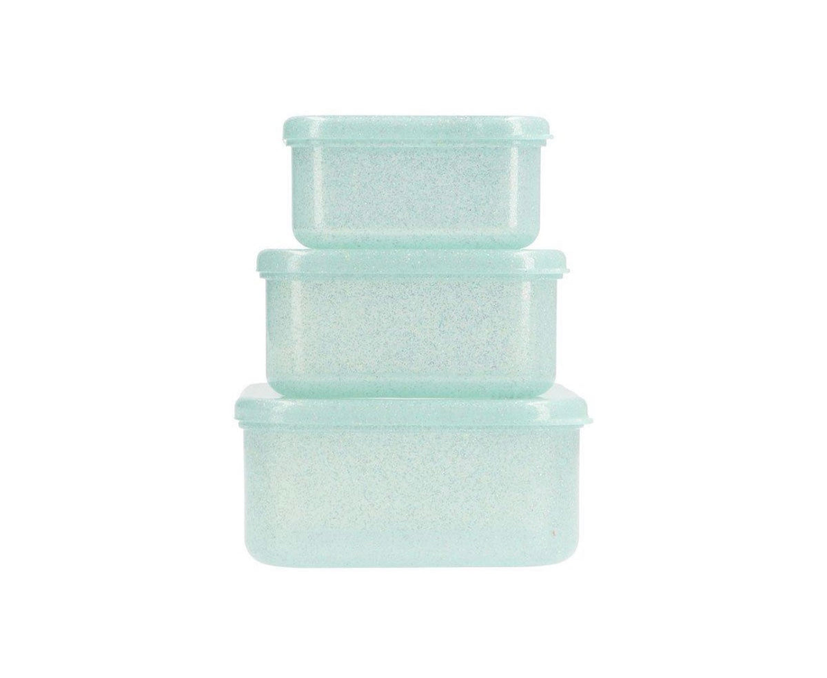 3 Boîtes a lunch à paillettes turquoise