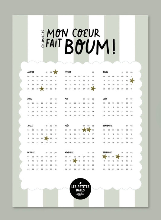 Calendrier mon coeur fait boom - rayures