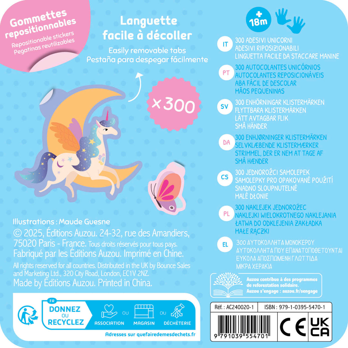 Boîte 300 gommettes métal - licornes