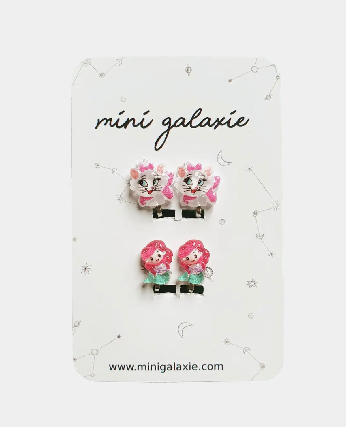 Boucles d’oreilles à clips enfant - Chats et princesses sirène