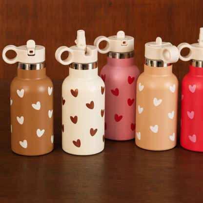 Gourde 350ml rose coeurs rouge