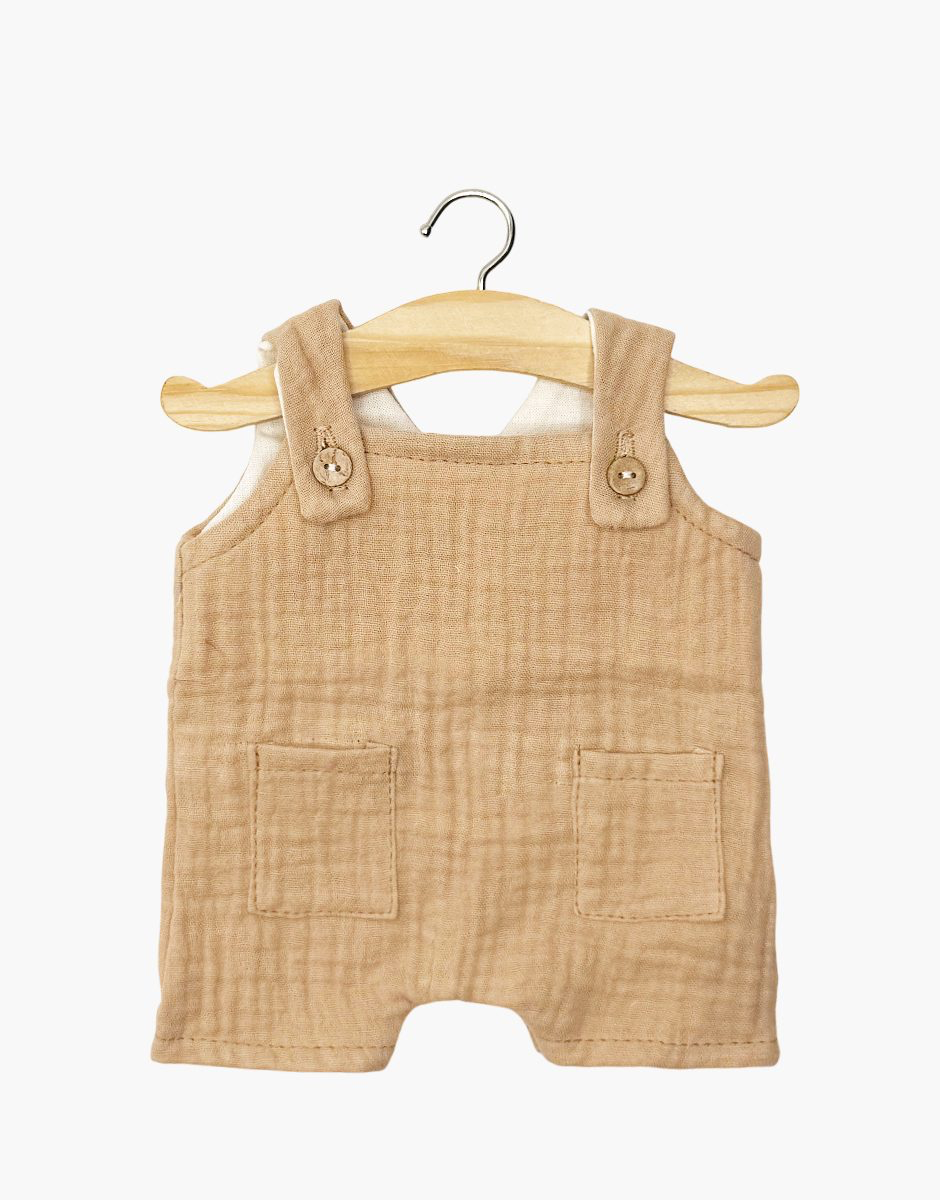 Salopette courte Antonin avec boutons en gaze de coton latté