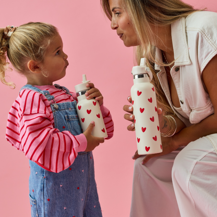 Gourde 600 ml - Crème cœur rouge