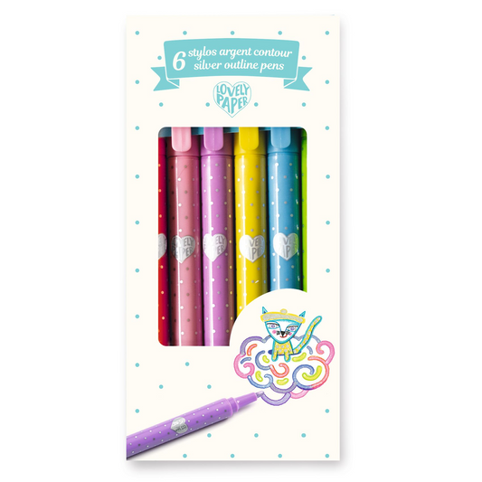 6 stylos contour argent