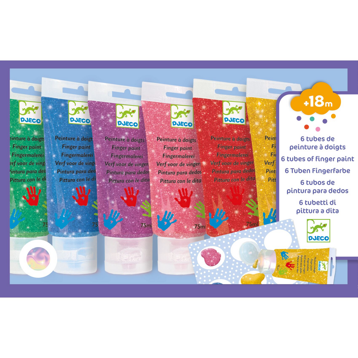 6 tubes de peintures à doigts Paillettes