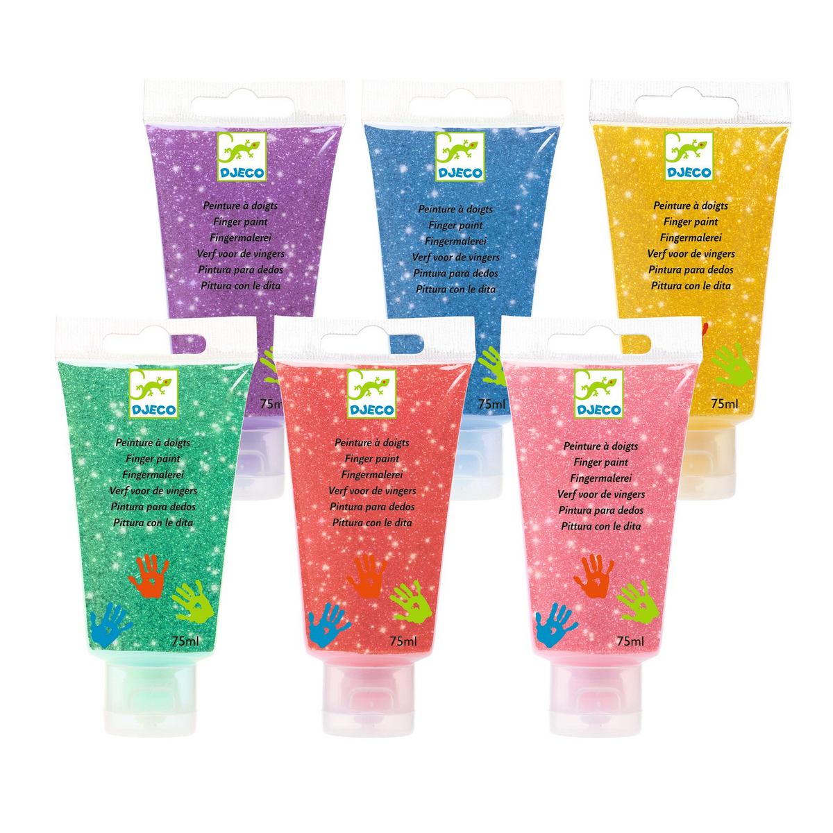 6 tubes de peintures à doigts Paillettes