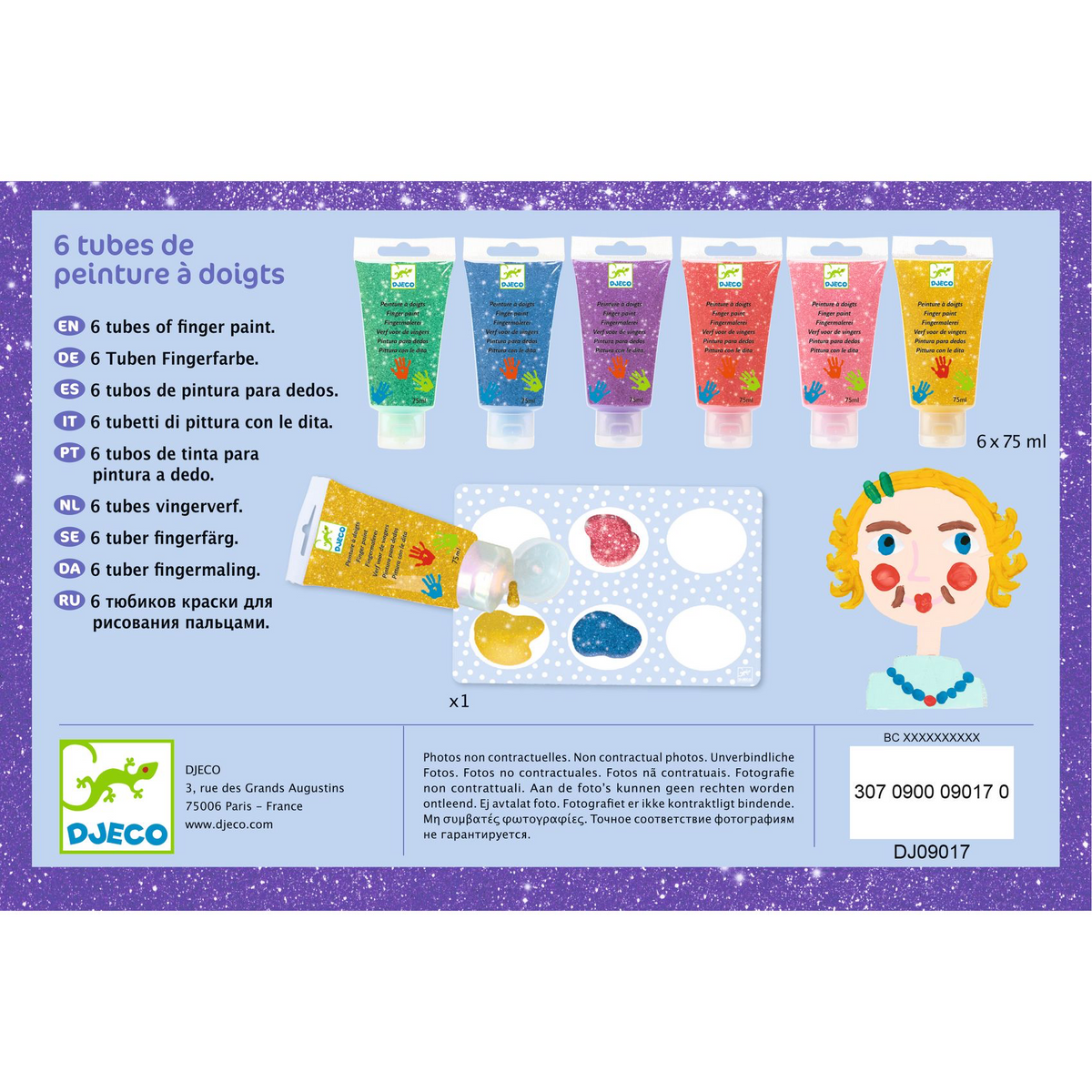 6 tubes de peintures à doigts Paillettes