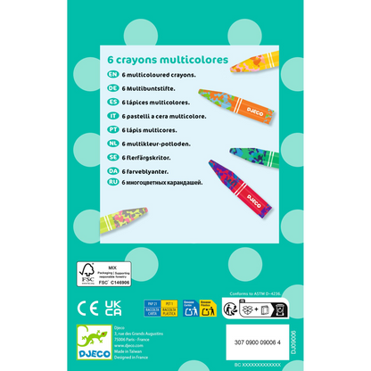 6 crayons multicolores