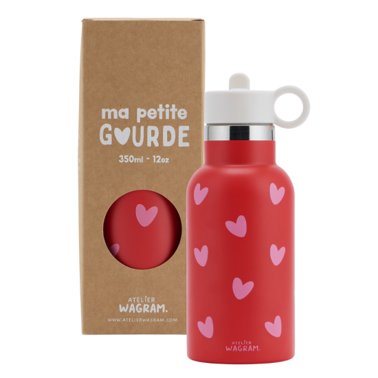 Gourde 350 ml - Rouge cœurs rose