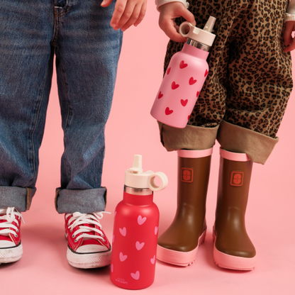 Gourde 350 ml - Rouge cœurs rose