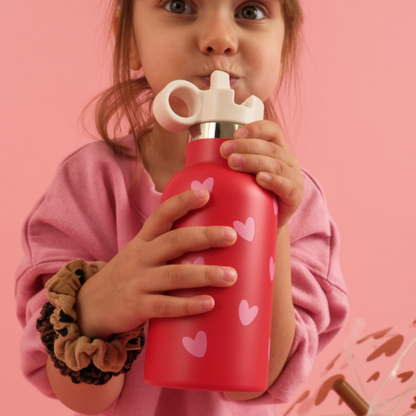 Gourde 350 ml - Rouge cœurs rose