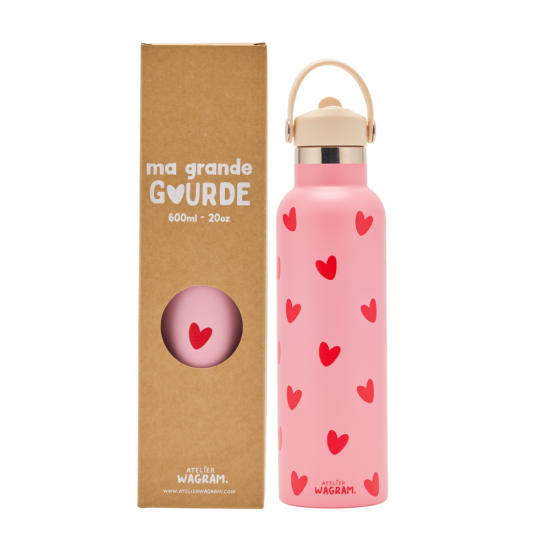 Gourde 600 ml - Rose Coeurs rouge