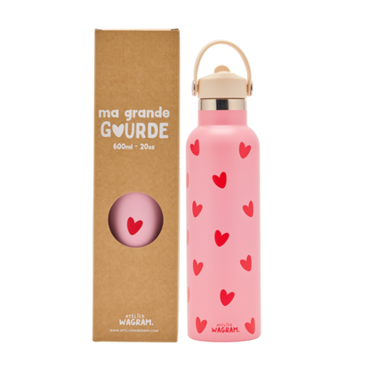 Gourde 600 ml - Rose Coeurs rouge