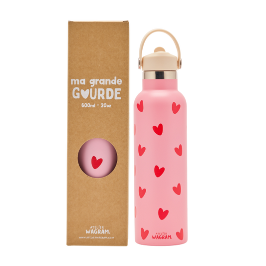 Gourde 600 ml - Rose Coeurs rouge