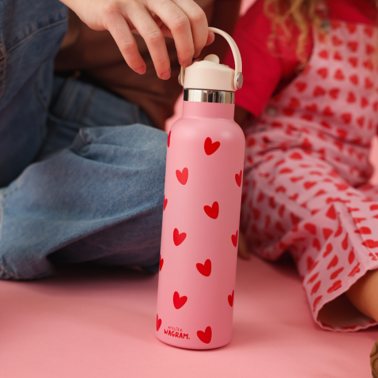 Gourde 600 ml - Rose Coeurs rouge