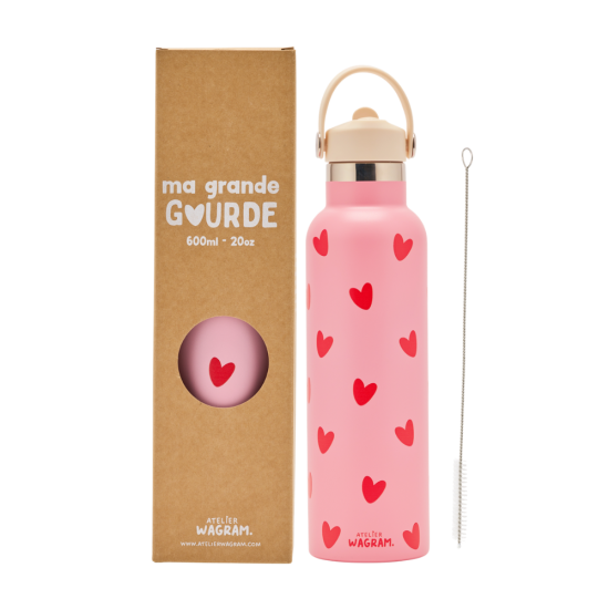 Gourde 600 ml - Rose Coeurs rouge