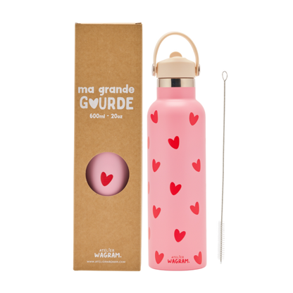 Gourde 600 ml - Rose Coeurs rouge