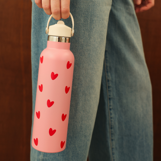 Gourde 600 ml - Rose Coeurs rouge