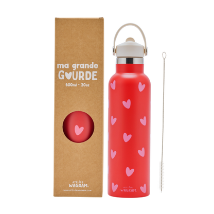 Gourde 600 ml - Rouge cœurs rose