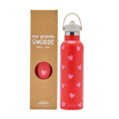 Gourde 600 ml - Rouge cœurs rose