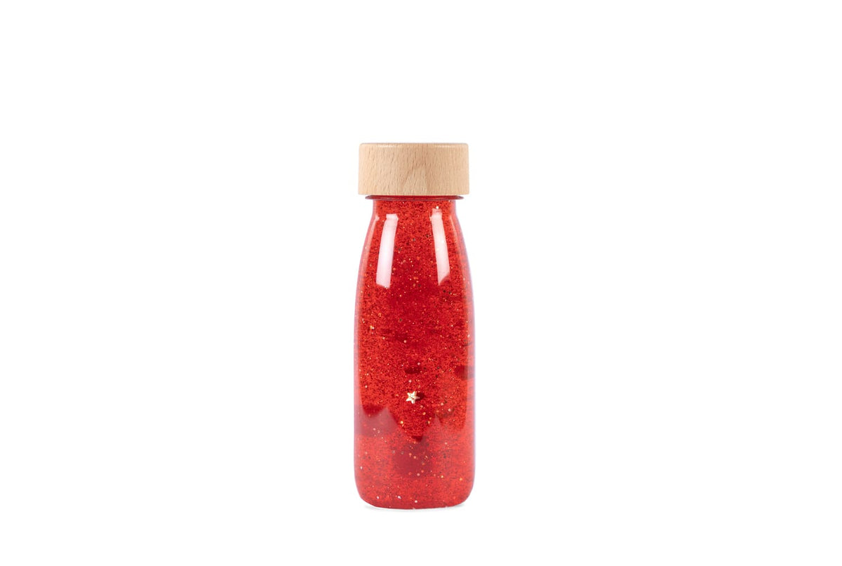 Bouteille sensorielle à paillettes - rouge