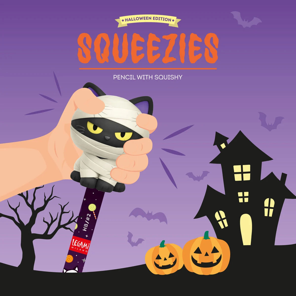 Crayon avec Anti-stress Halloween Mummy Cat « Nine Lives Later » - Squeezies